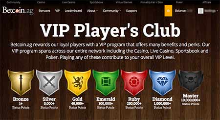다음은 Betcoin.ag Bitcoin Casino의 VIP 플레이어 클럽 레벨입니다.