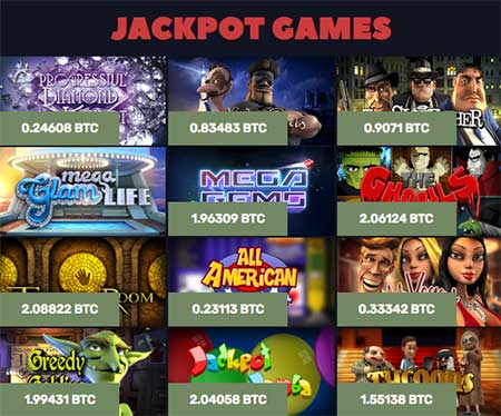 Bitcoin Casino US의 일부 잭팟 슬롯 게임.