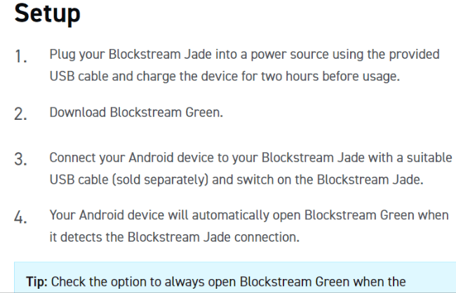 Blockstream Jade iestatīšana