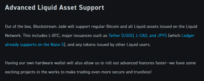 Atbalstītās monētas Blockstream Jade