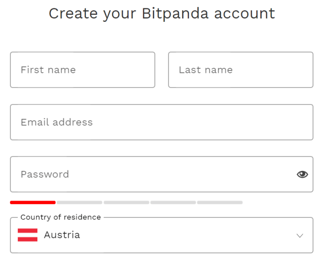 Ekrānuzņēmums no bitpanda.com izveidot konta sadaļu