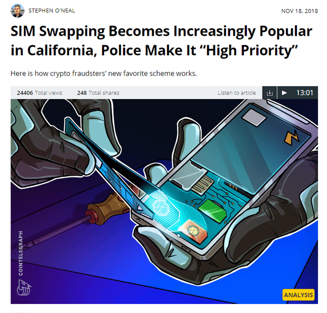 SIM Swapping이라는 제목의 뉴스 항목이 캘리포니아에서 점점 인기를 얻고 있습니다.